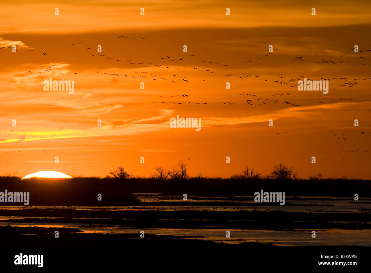 The Sun sets over the Platte River near Kearney Nebraska Stock Photo