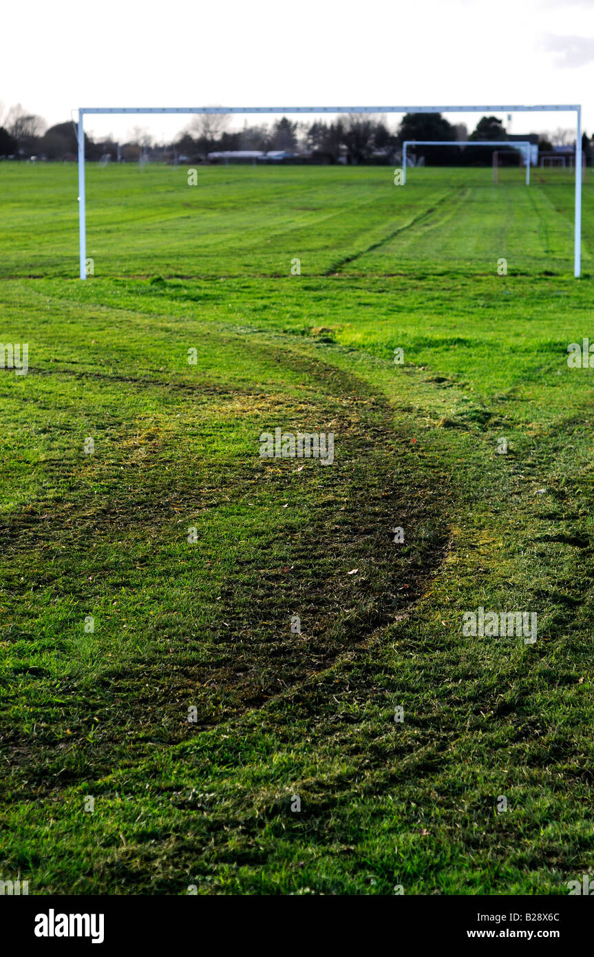 skid marks on football pitch Stock Photo Alamy