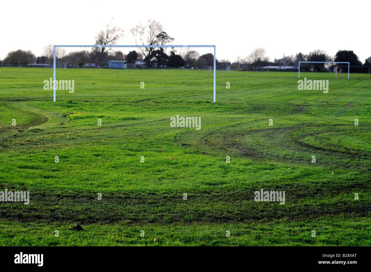 skid marks on football pitch Stock Photo Alamy