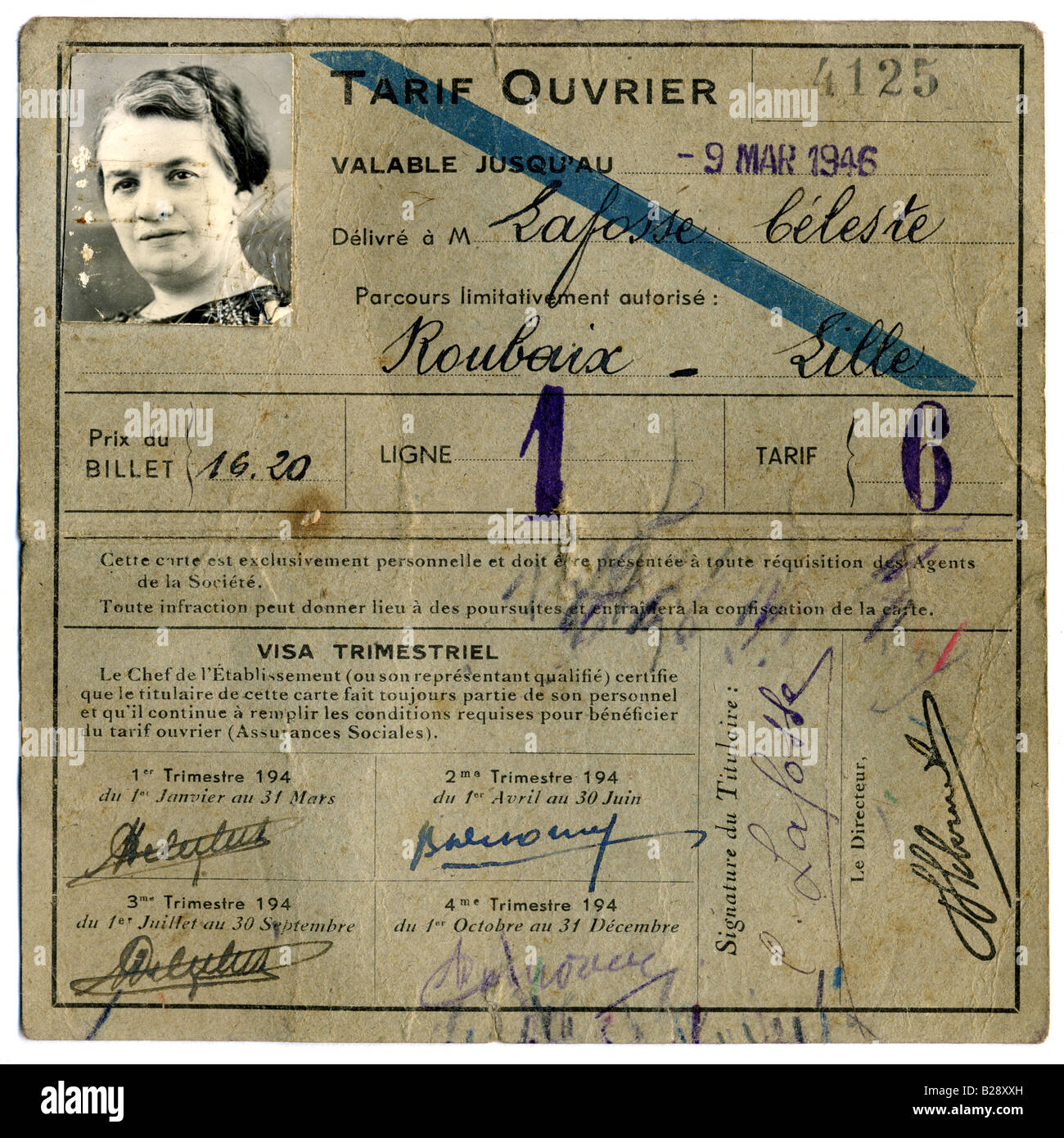 Worn Paper Travel Document Ticket With Approval Signatures From 1946 With Passport Photo Attached France Stock Photo Alamy