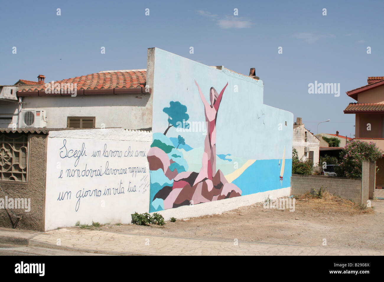 Mural on wall in the town of Vallermosa, in south west Sardinia, Italy, Europe Stock Photo