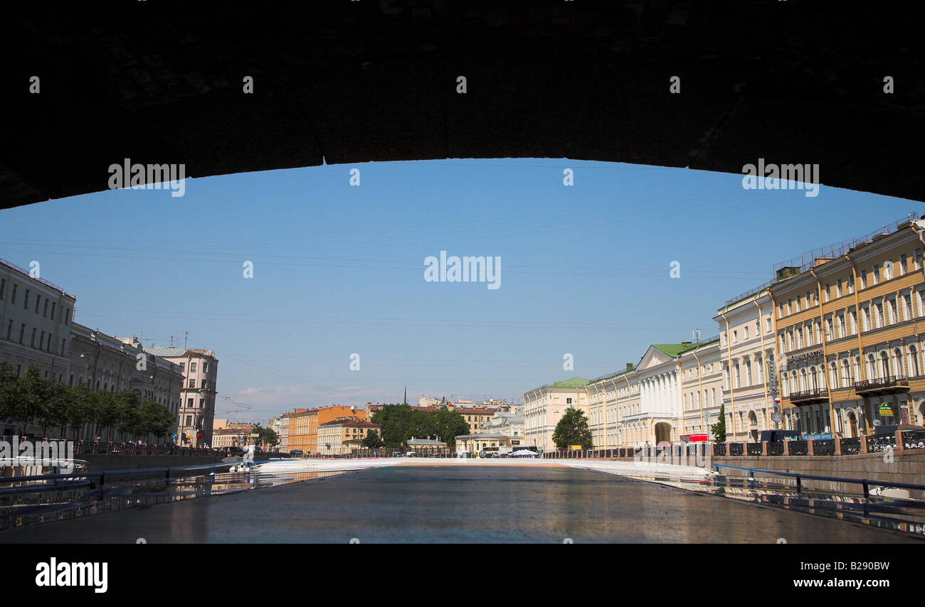 A view of the Fontanka Canal from under a bridge St Petersburg Stock Photo