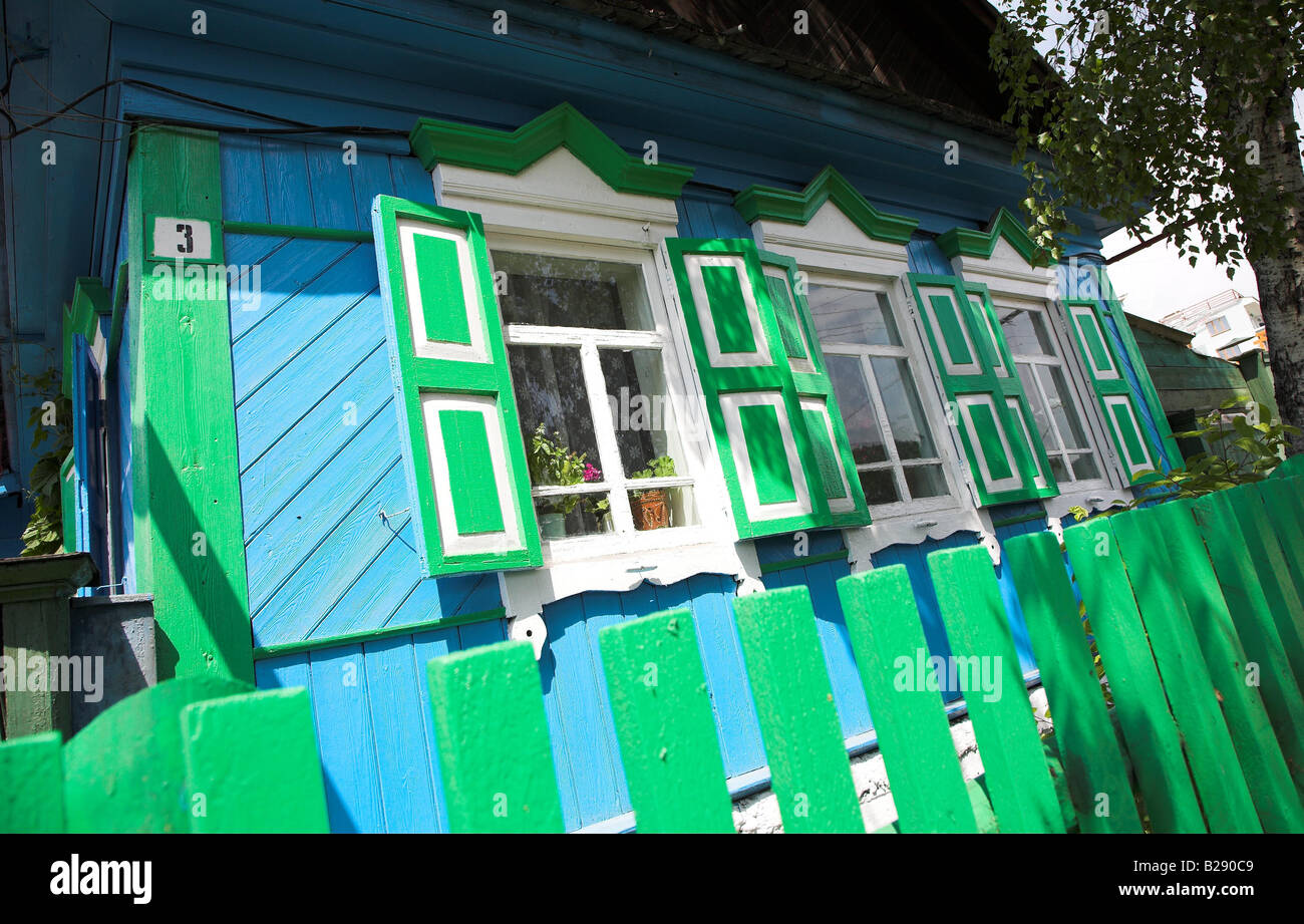 Typical wooden achitecture in the Siberian village of Listvyanka Siberia Stock Photo