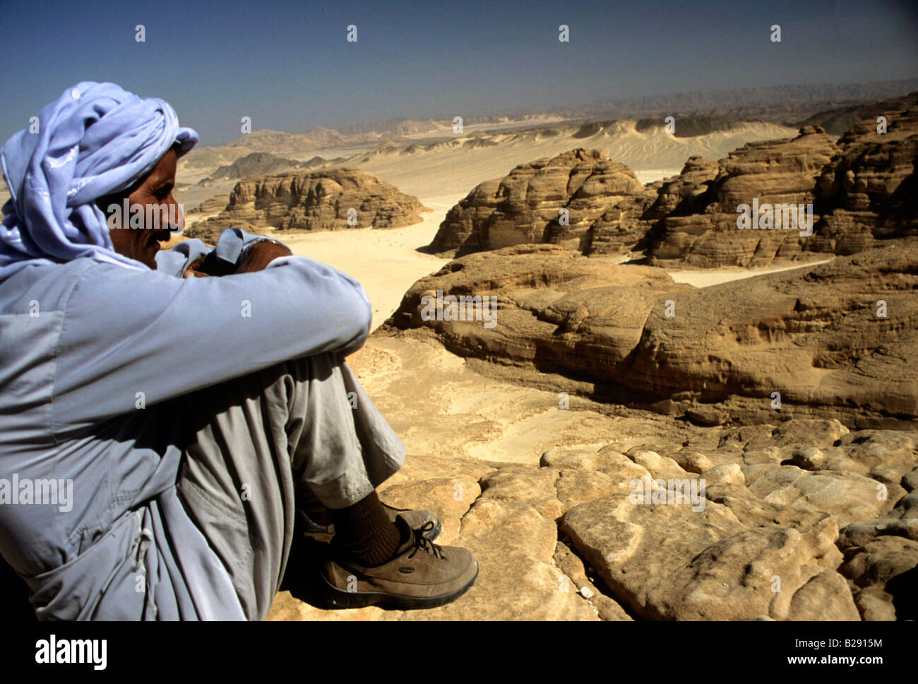 Local atop Matamir Sinai Desert Egypt Stock Photo