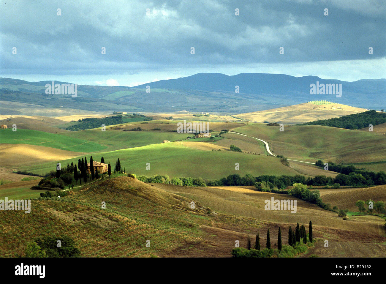 View across the rolling hills of Val D Orcia, Tuscany, Italy Stock Photo