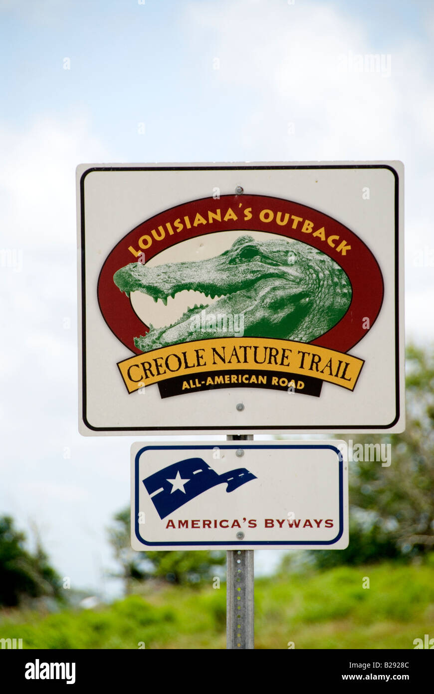 Creole Nature Trail sign on Louisiana Highway 27, an All-American Road, Louisiana Stock Photo