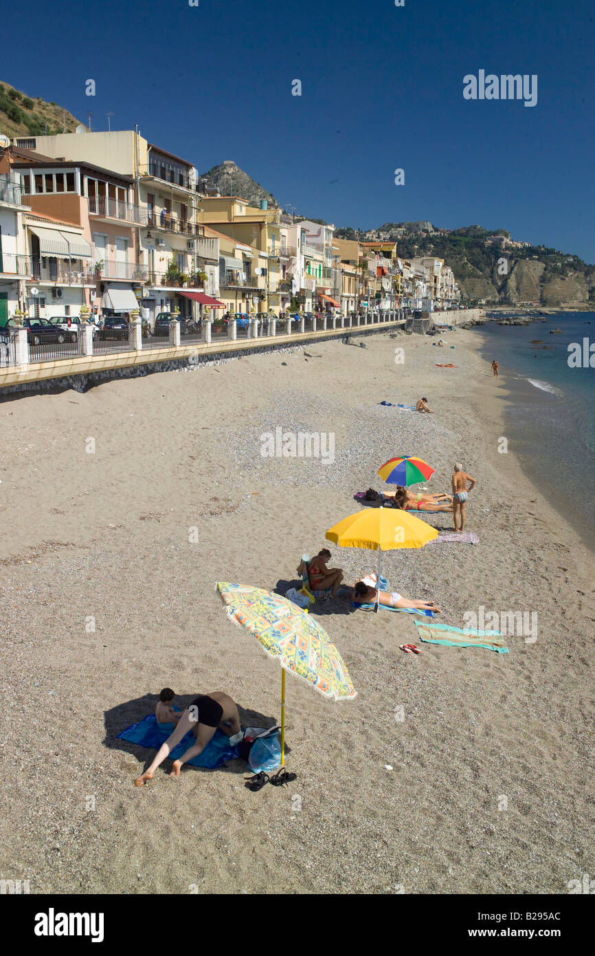 Beach Giardini Naxos near Taormina Sicily Stock Photo