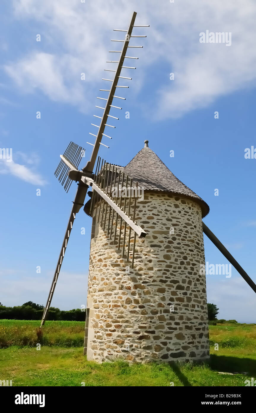 Windmill at Pointe du Van , Brittany France Stock Photo