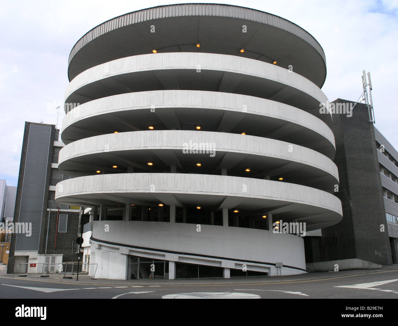 attractive spiral ramp out of multi storey car park romford town centre high street essex england uk gb Stock Photo