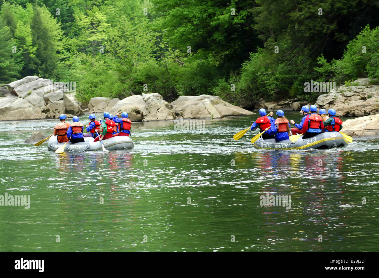 White water rubber rafting in Ohiopyle State park in Pennsylvania Stock