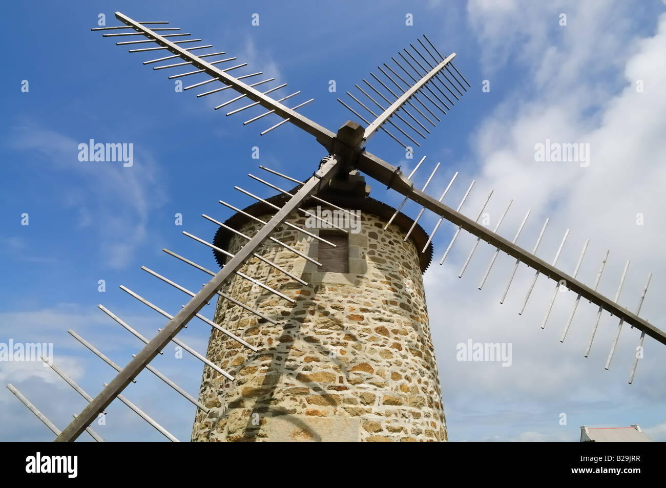 Windmill at Pointe du Van , Brittany France Stock Photo