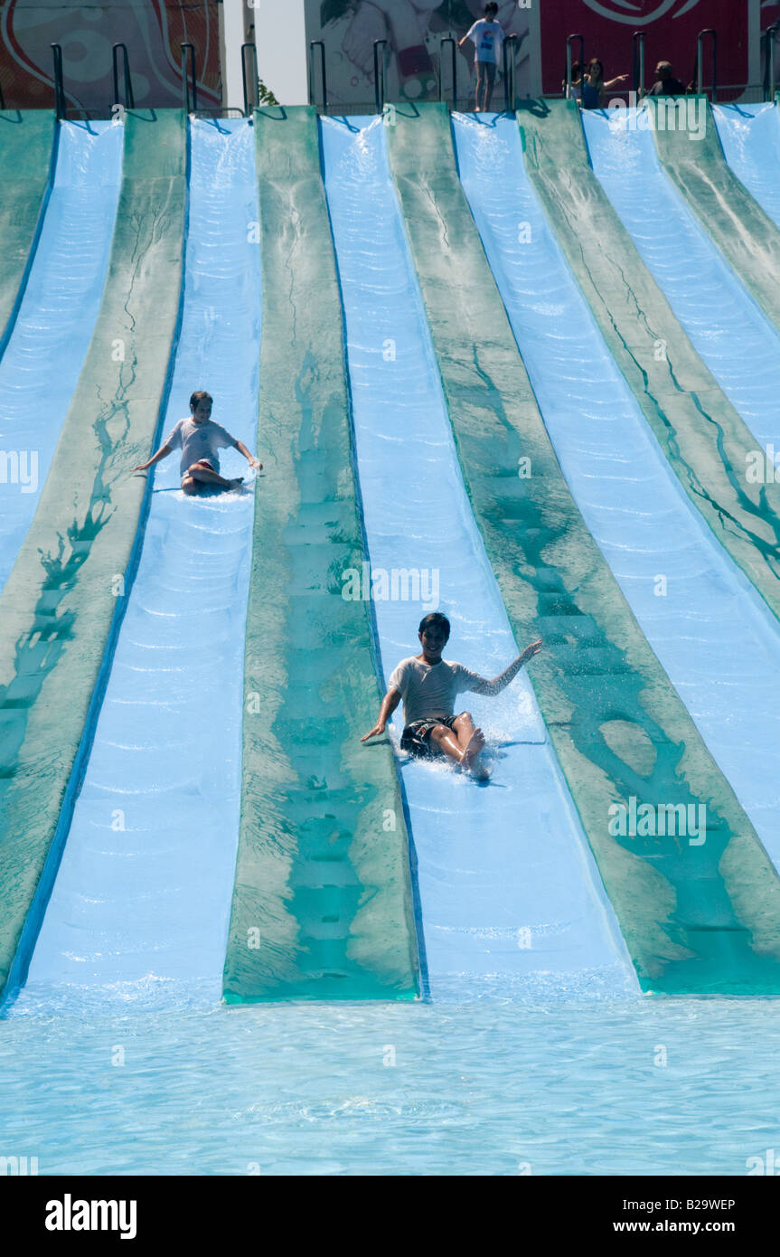 Israel Sfaim water Park summer fun on water slides Stock Photo