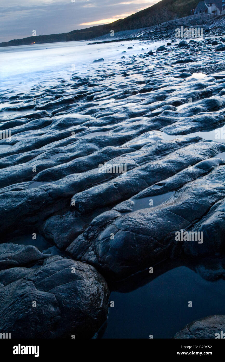 Dusk at the beach near Llantwit Major in South Wales. Stock Photo