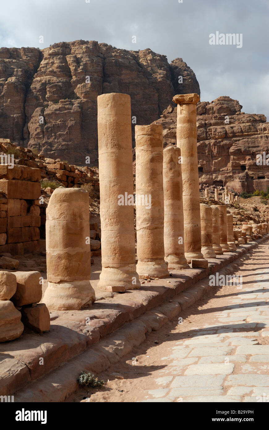 colonnaded street, CARDO MAXIMUS, Nabataean ancient town Petra, Jordan, Arabia Stock Photo