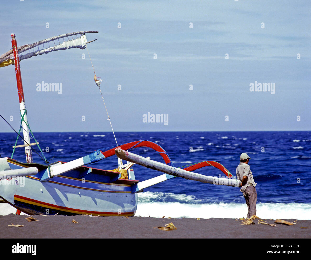 Outrigger boat Klungkung Bali Indonesia Stock Photo