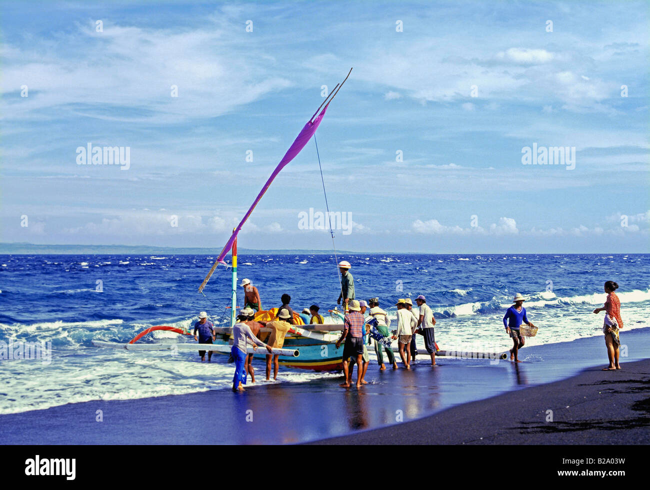 Outrigger boat Klungkung Bali Indonesia Stock Photo