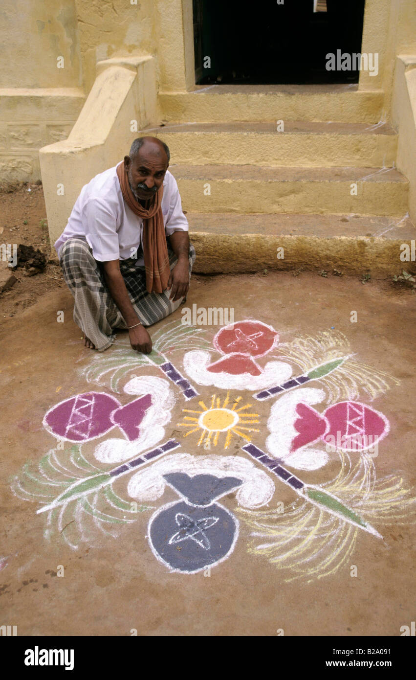 South India Tamil Nadu Pongal Festival Ceremonial House Entry Chalk