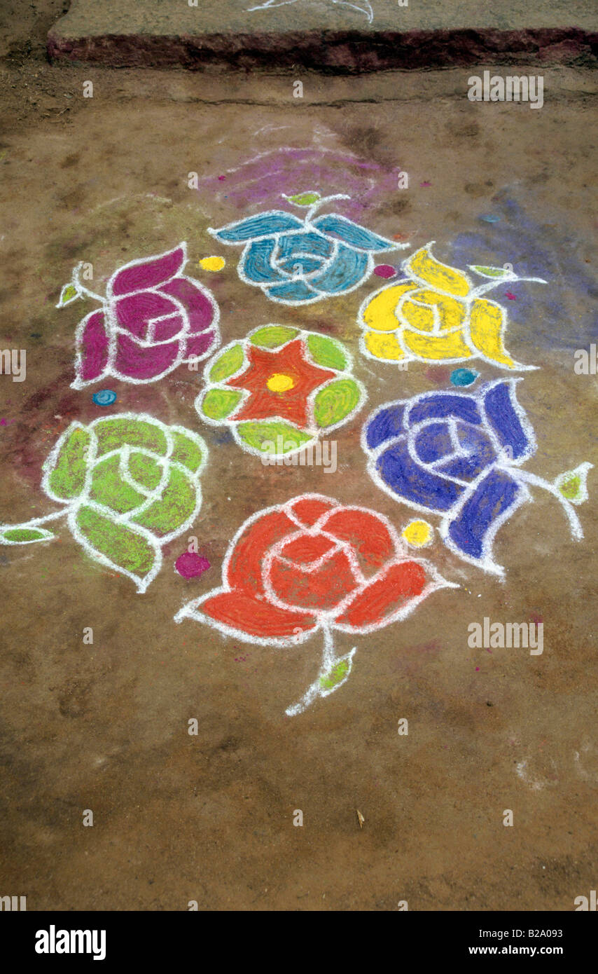 South India Tamil Nadu Pongal Festival Ceremonial House Entry Chalk