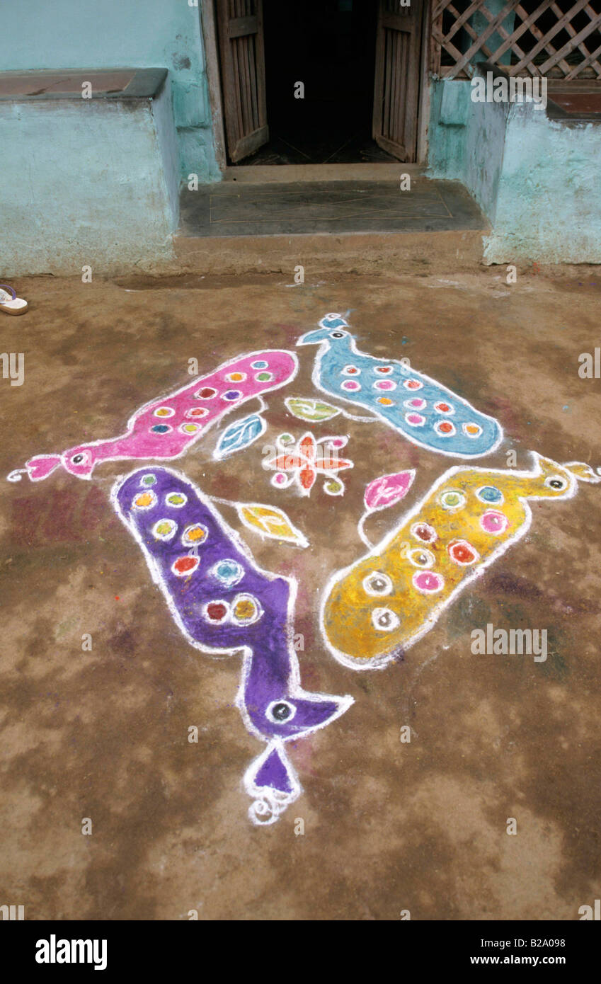South India Tamil Nadu Pongal Festival Ceremonial House Entry Chalk
