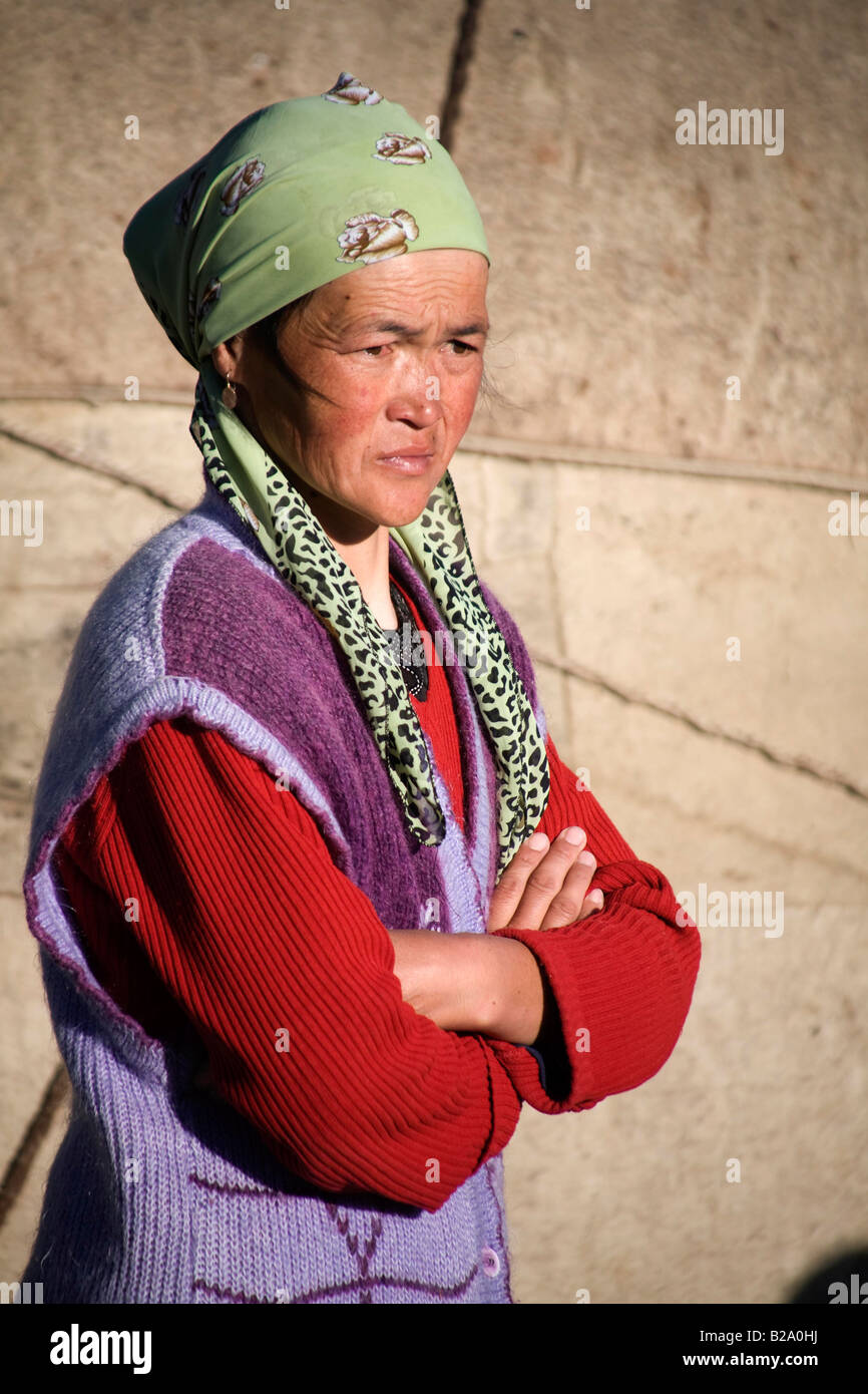 Silk Route Kyrgyzstan Tien Shan Mountains Turugart Pass Nomad Woman Stock Photo