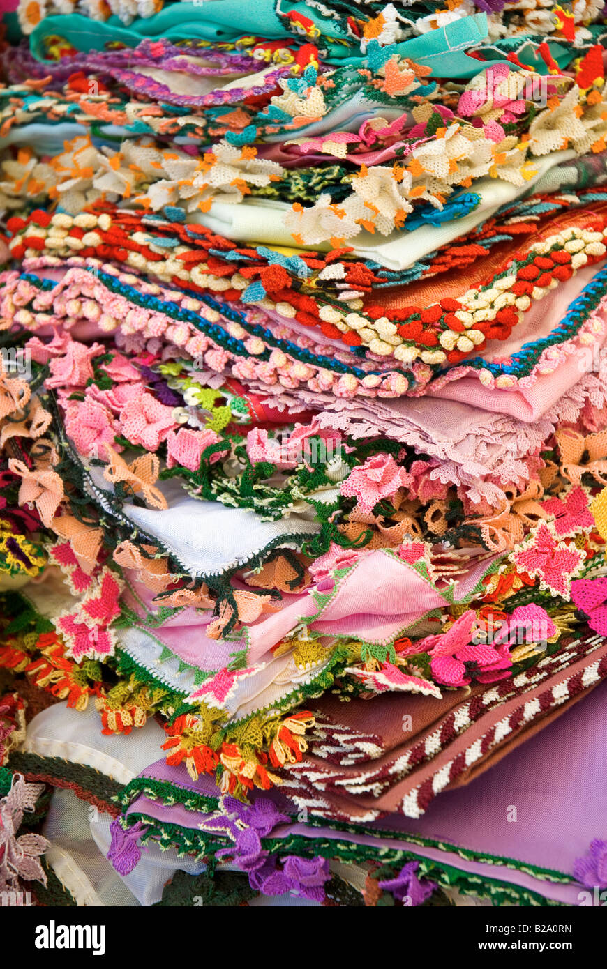 Colorful Turkish needle lace needlelace oya flowers Stock Photo
