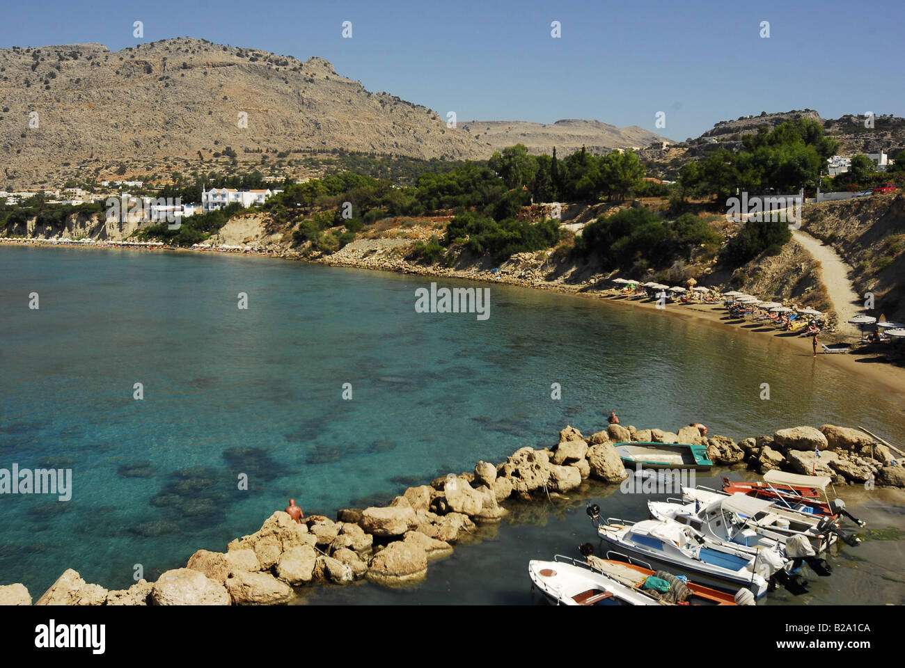 Pefkos Rhodes Greece main beach Stock Photo