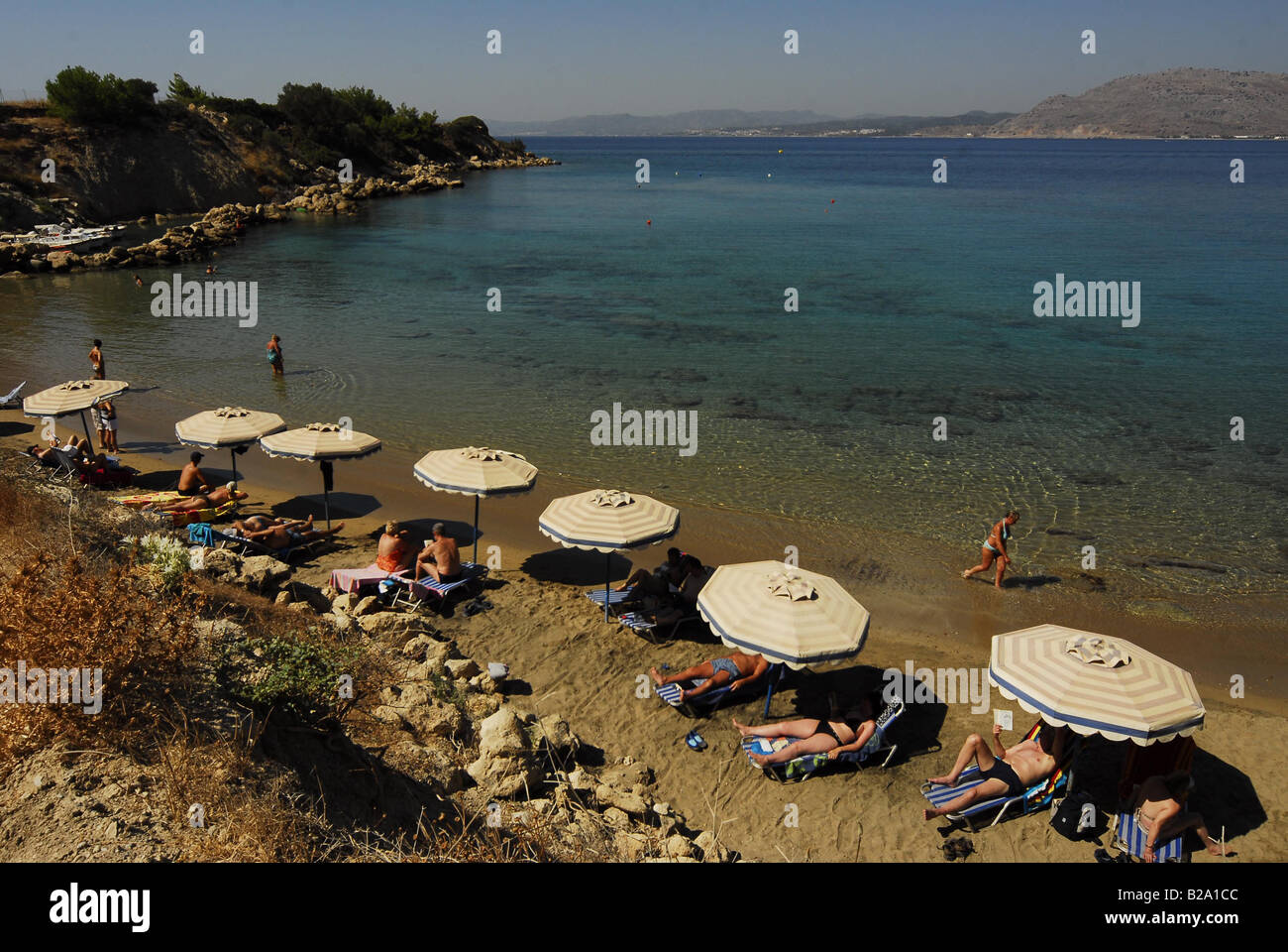 Pefkos Rhodes Greece main beach Stock Photo
