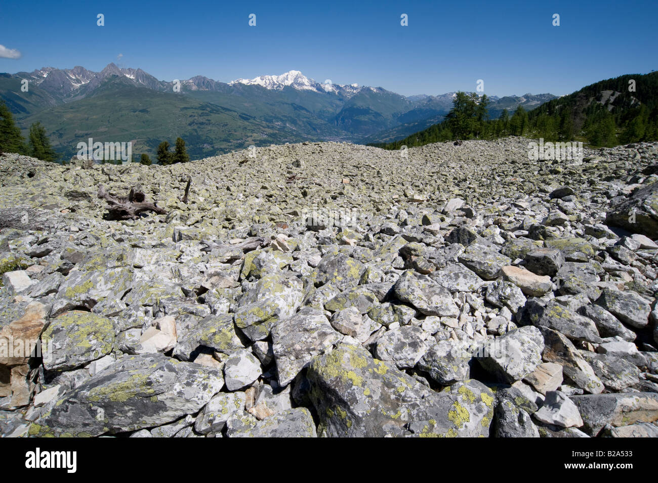 Scree Covered Mountain Slope With Mont Blanc In Distance Savoie French scree-covered-mountain-slope-with-mont-blanc-in-distance-savoie-french