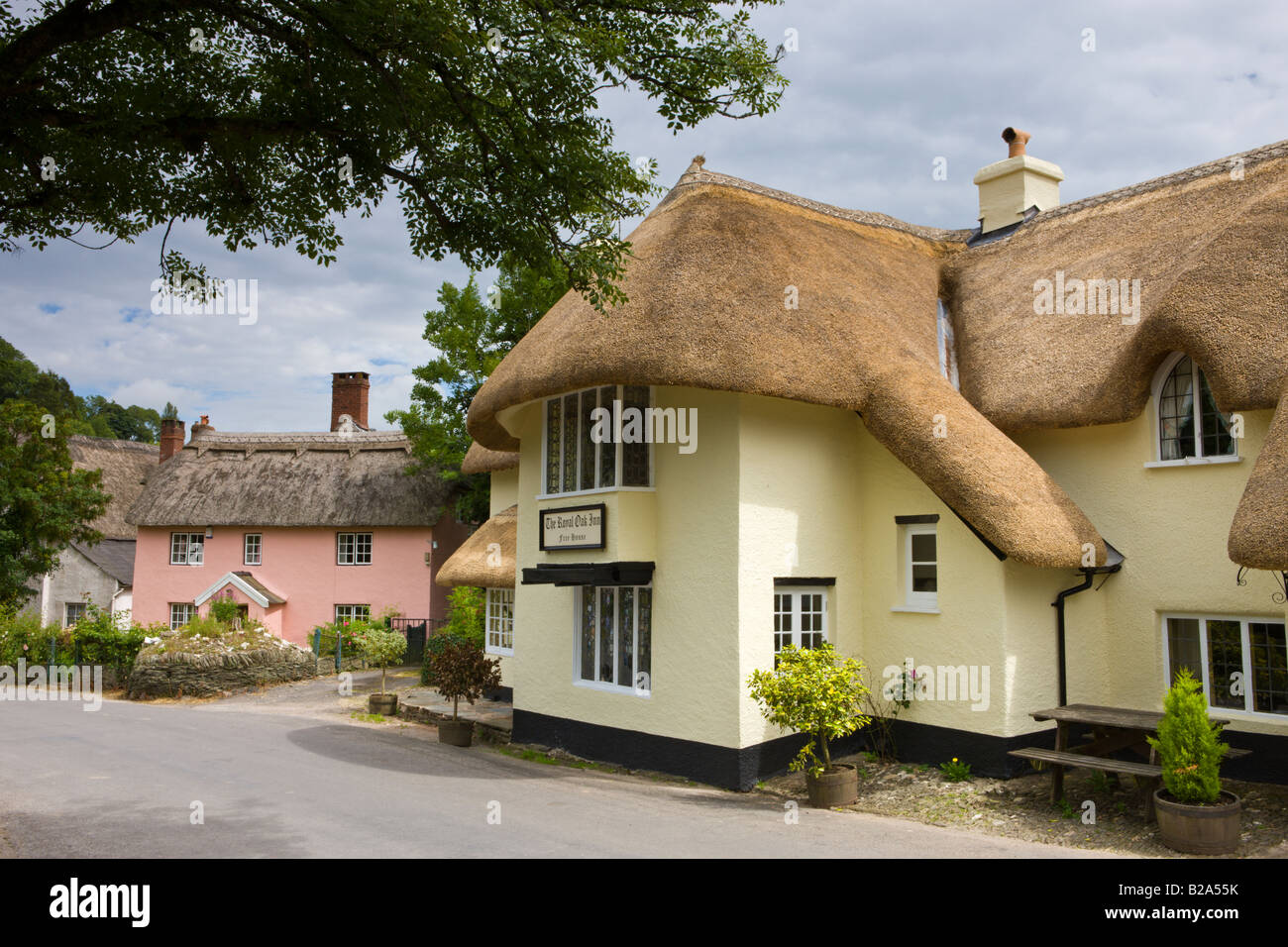 The Royal Oak Inn and village of Winsford Exmoor National Park Somerset