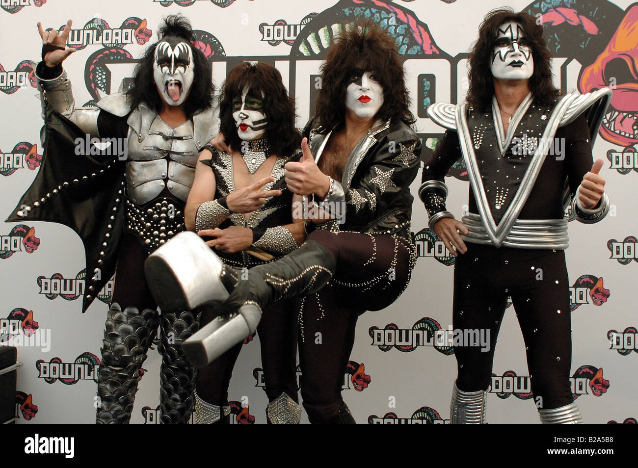 Rock band Kiss pose at Download Festival 2008 Stock Photo  Alamy