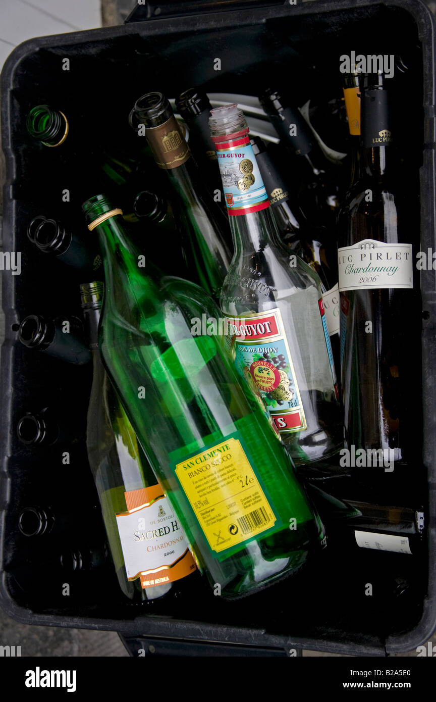 Glass bottles outside restaurant for recycling, Bruges Brugge Flanders Belgium Europe Stock Photo