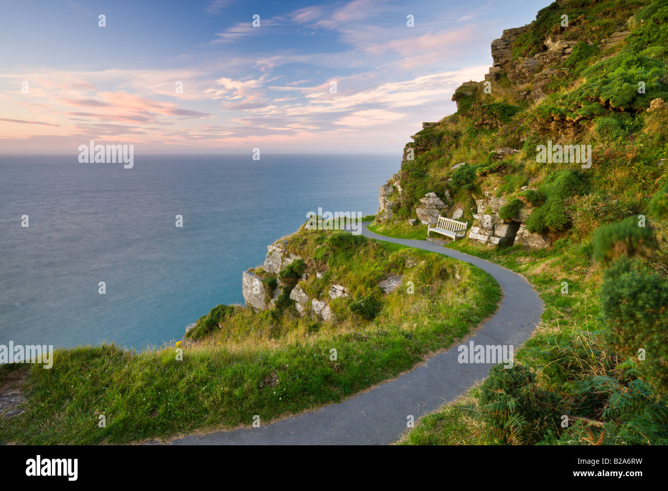 Clifftop footpath at Valley of the Rocks Exmoor National Park Devon England Stock Photo