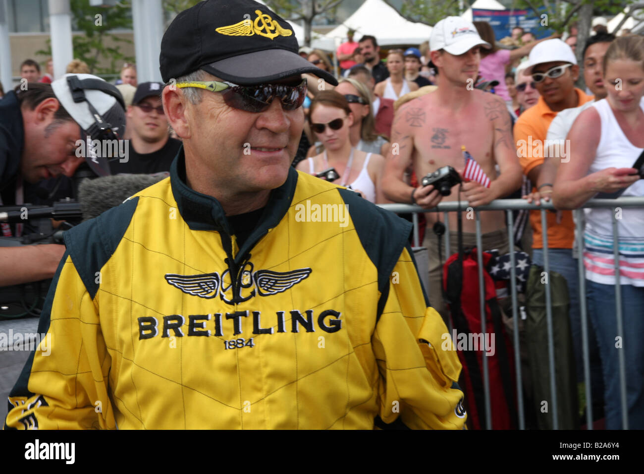 Pilot Nigel Lamb at the awards ceremony for the 2008 Red Bull Air Race World Series in Detroit, Michigan. Stock Photo