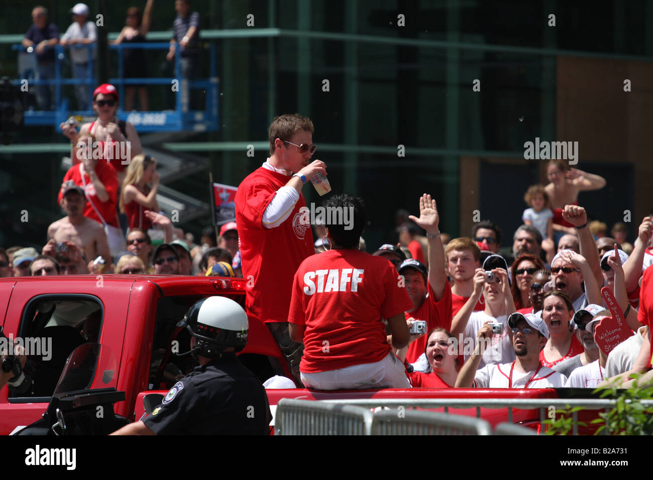 Jimmy Howard during the 2008 Stanley Cup Victory Parade for the Detroit Red Wings on Woodward Avenue in Detroit, Michigan. Stock Photo