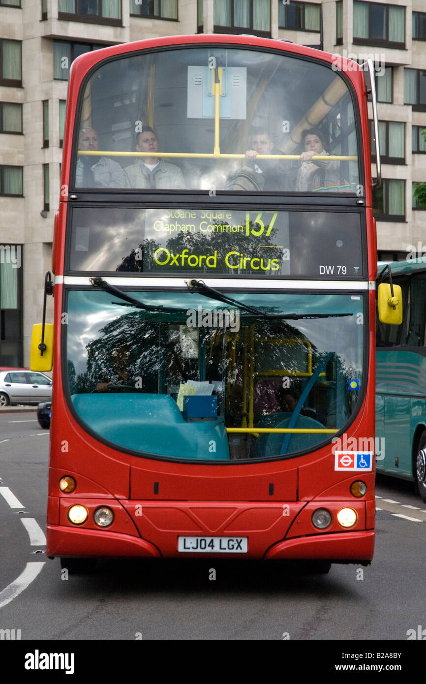 Frontal view of double decker bus, Passengers looking outside, London  England, UK Stock Photo - Alamy