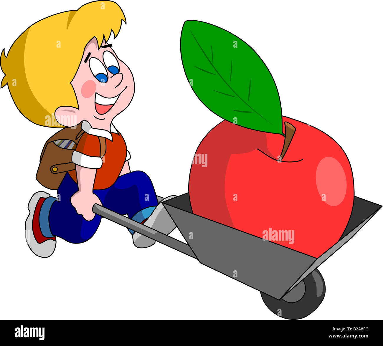 Cute Boy Carry Big Apple In Cart At The Beginning Of School Year Stock Photo Alamy