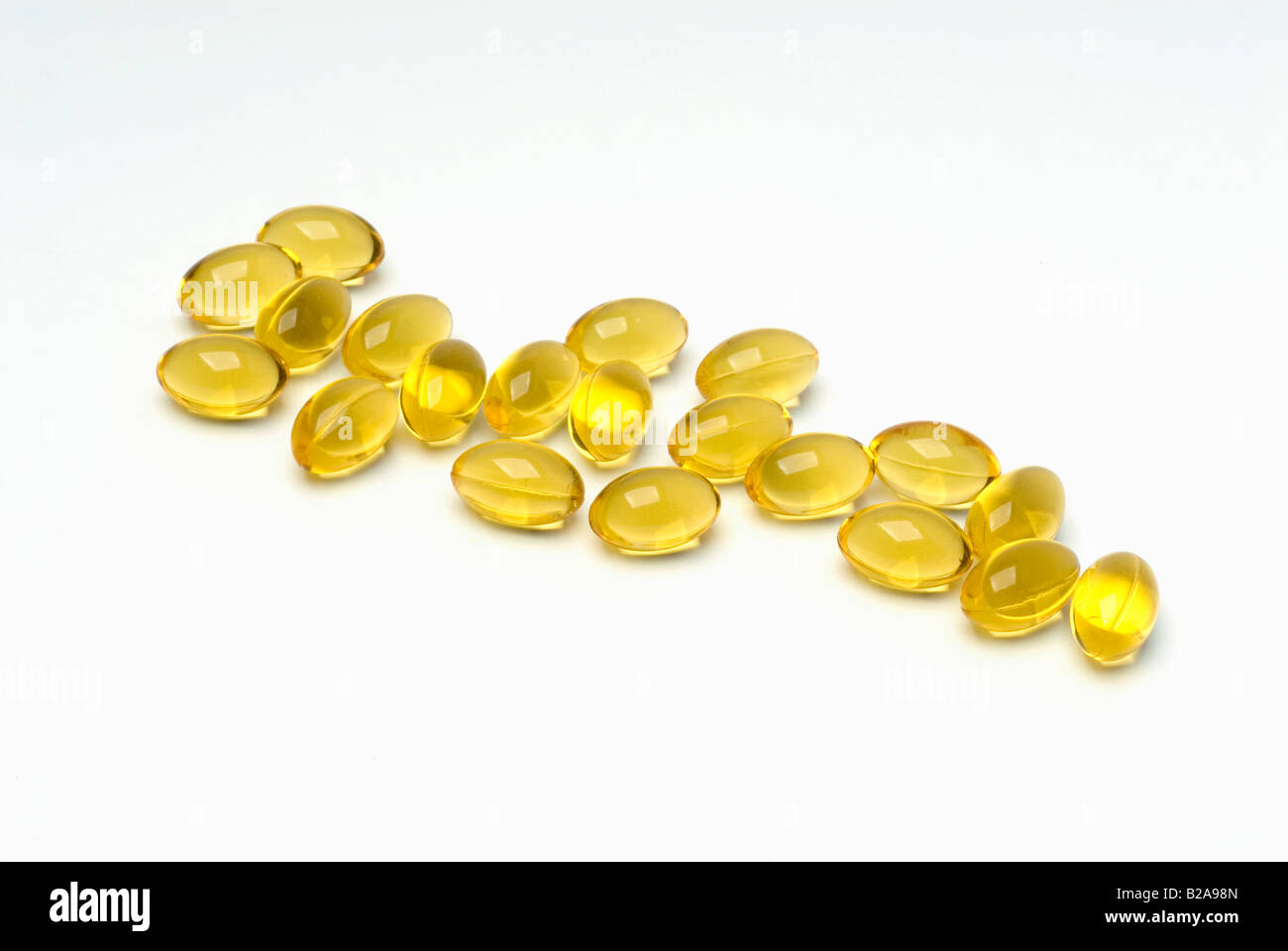 Omega-3 and Omega-6 liquid vitamin supplement capsules for nutrition and brain and eye function Stock Photo