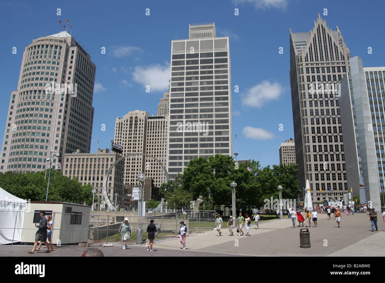Detroit skyline as viewed from Hart Plaza. Stock Photo