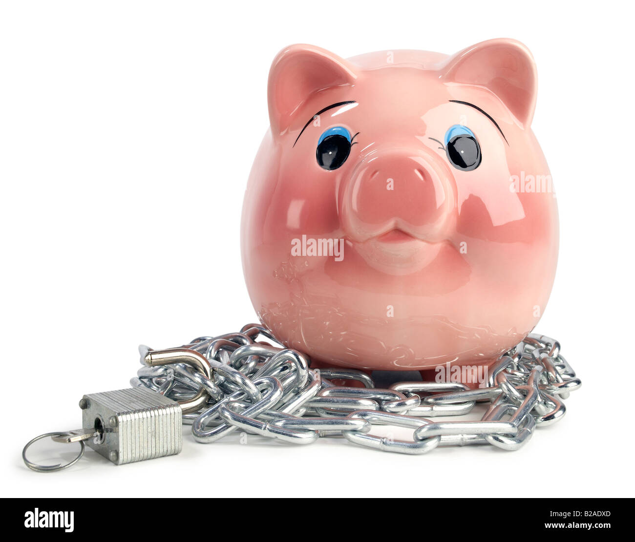 Piggy bank chain lock Stock Photo