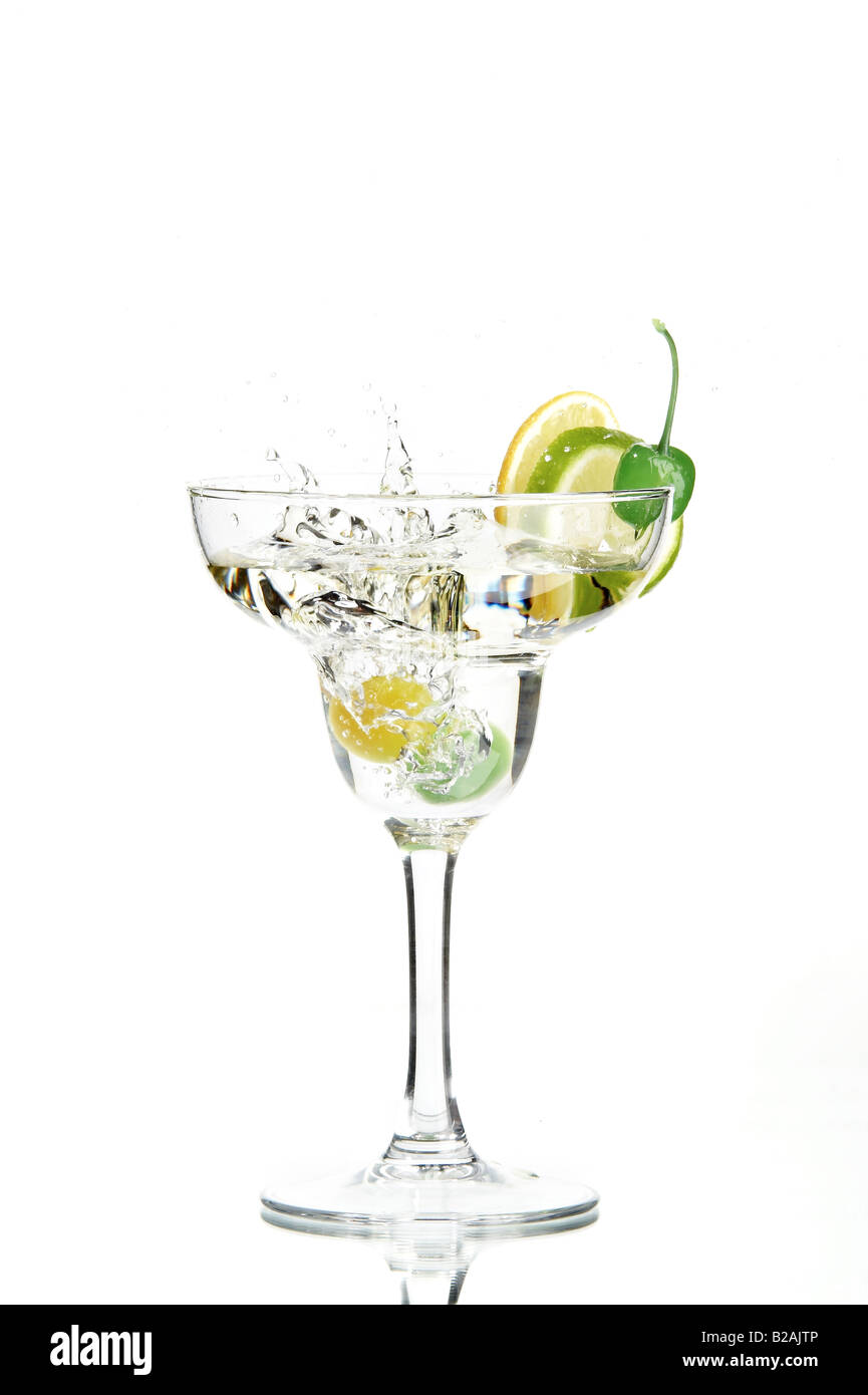 Still life with glass with drink on the white background Stock Photo