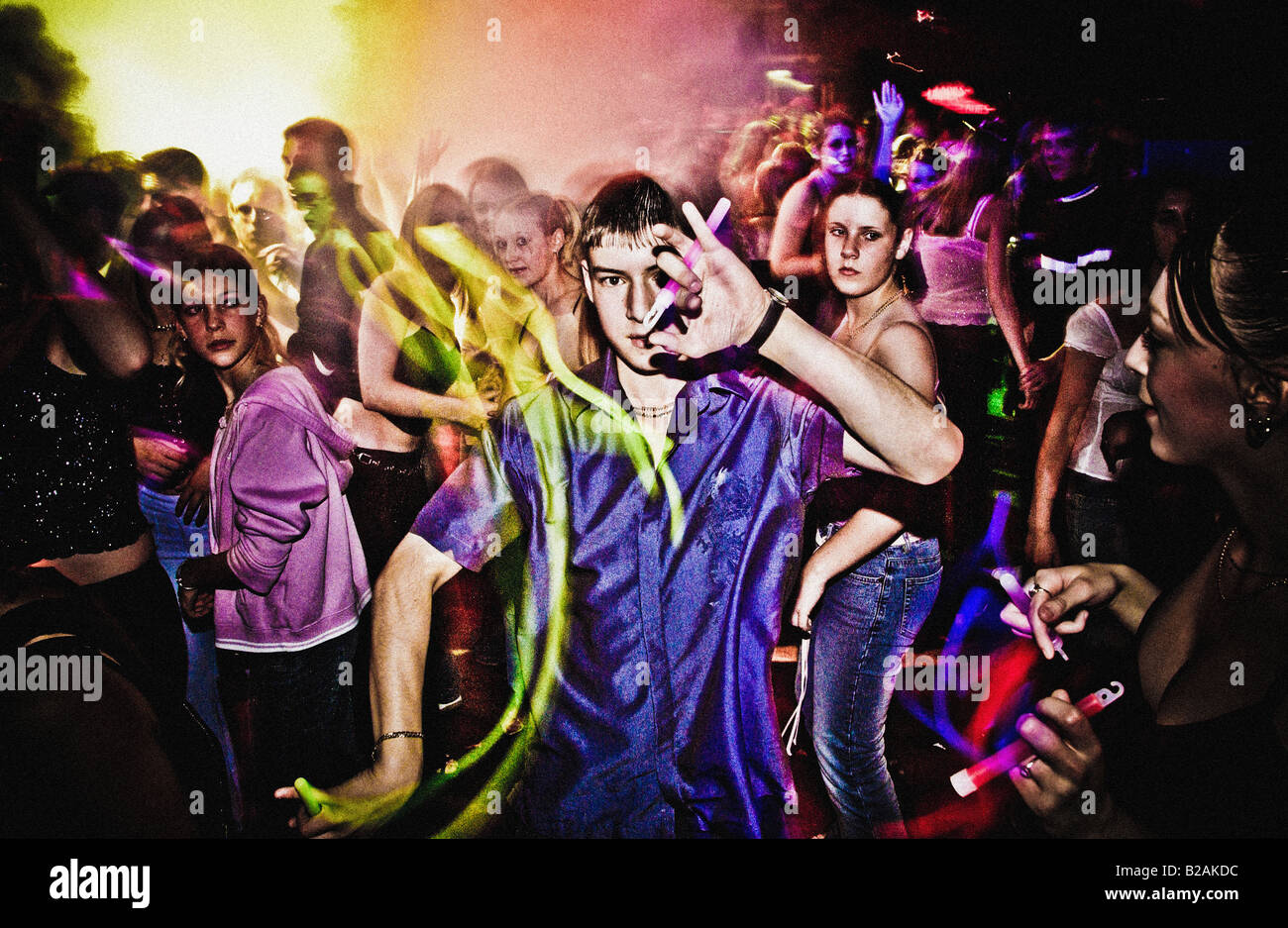Teenagers at end of term party in nightclub Stock Photo