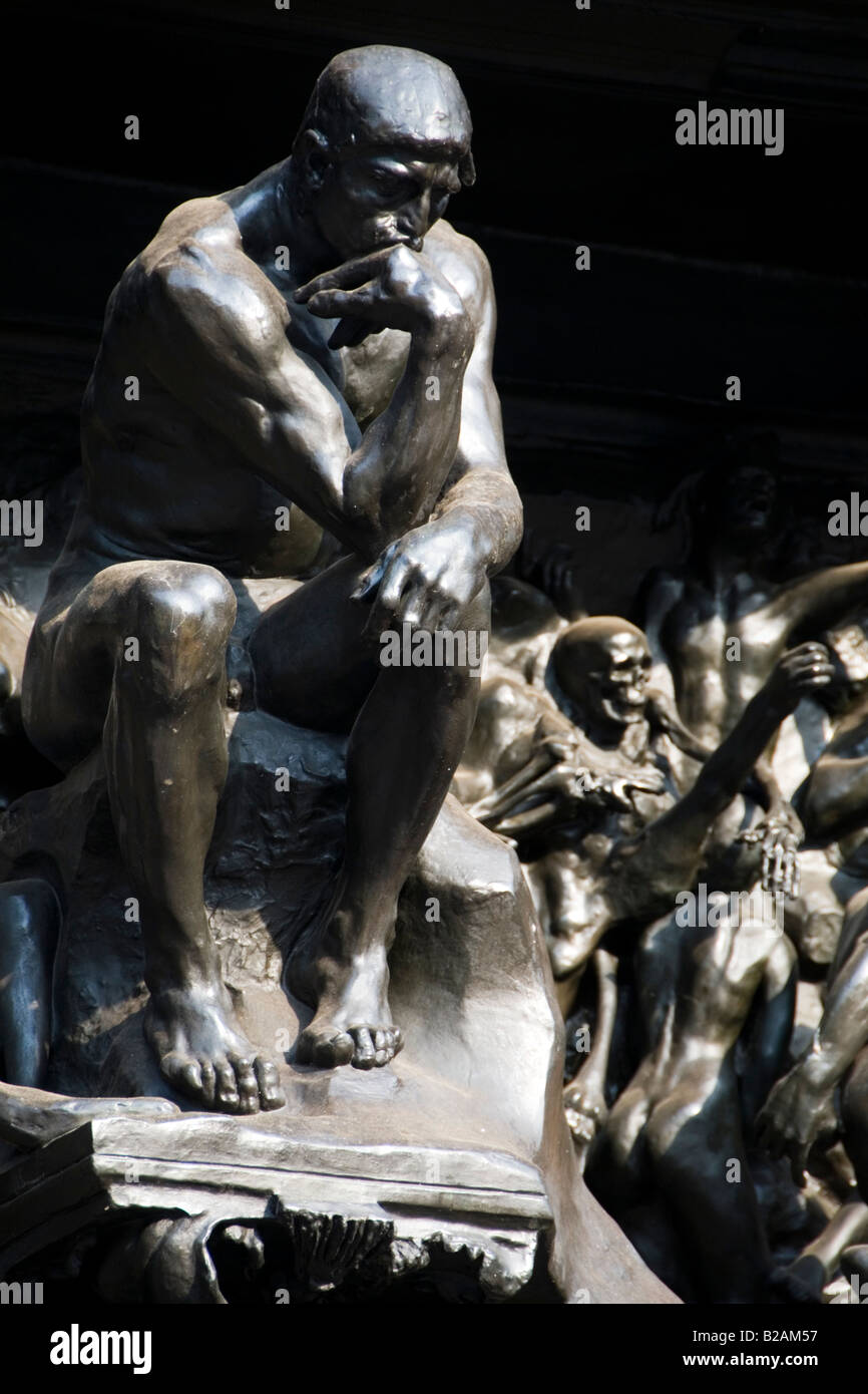 Auguste Rodin - The Thinker on The Gates of Hell at the Museum of Western Art Ueno Park Tokyo Japan Stock Photo