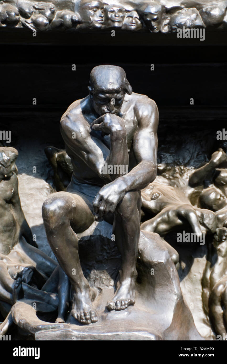 Auguste Rodin - The Thinker on The Gates of Hell at the Museum of Western Art Ueno Park Tokyo Japan Stock Photo