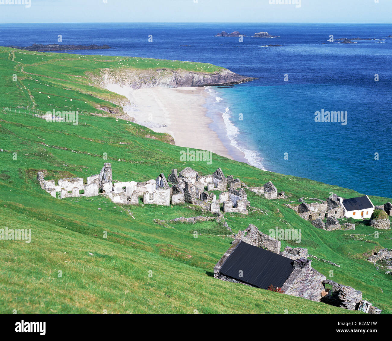 old village ruin on irelands most westerly literary island Stock Photo
