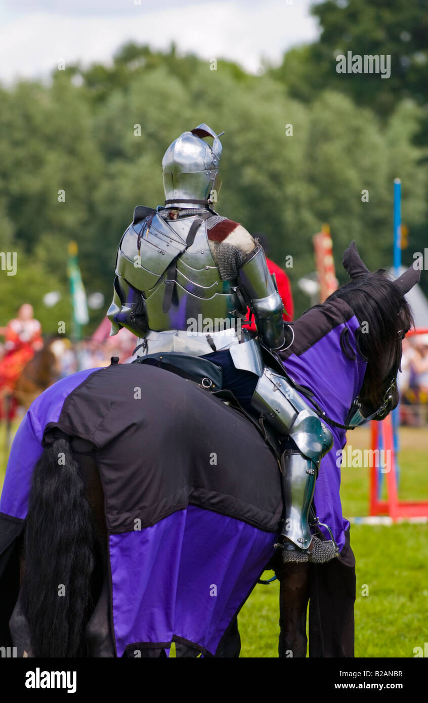 Knight in armour on horseback preparing to joust at Tewkesbury Medieval