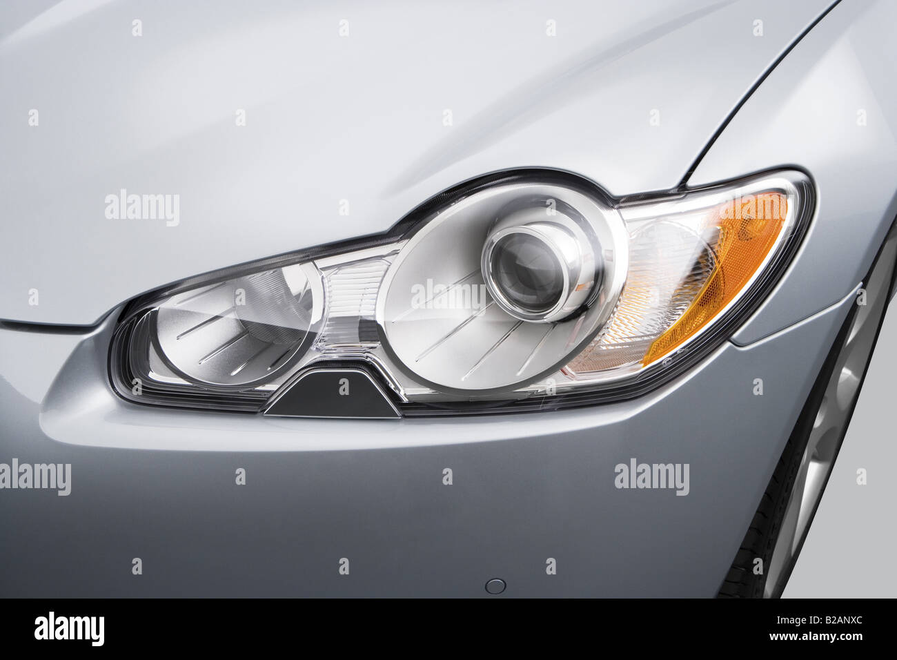 2009 Jaguar XF Supercharged in Silver - Headlight Stock Photo