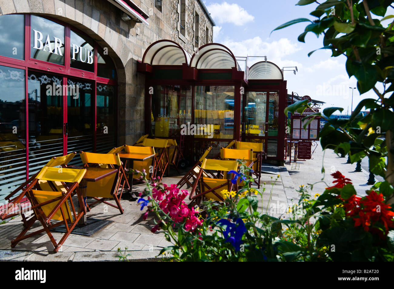 Cafe Bar in Roscoff Port , France Stock Photo