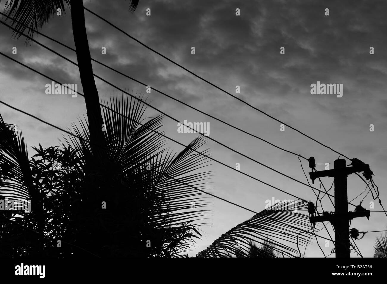 power lines against overcast sky Stock Photo Alamy