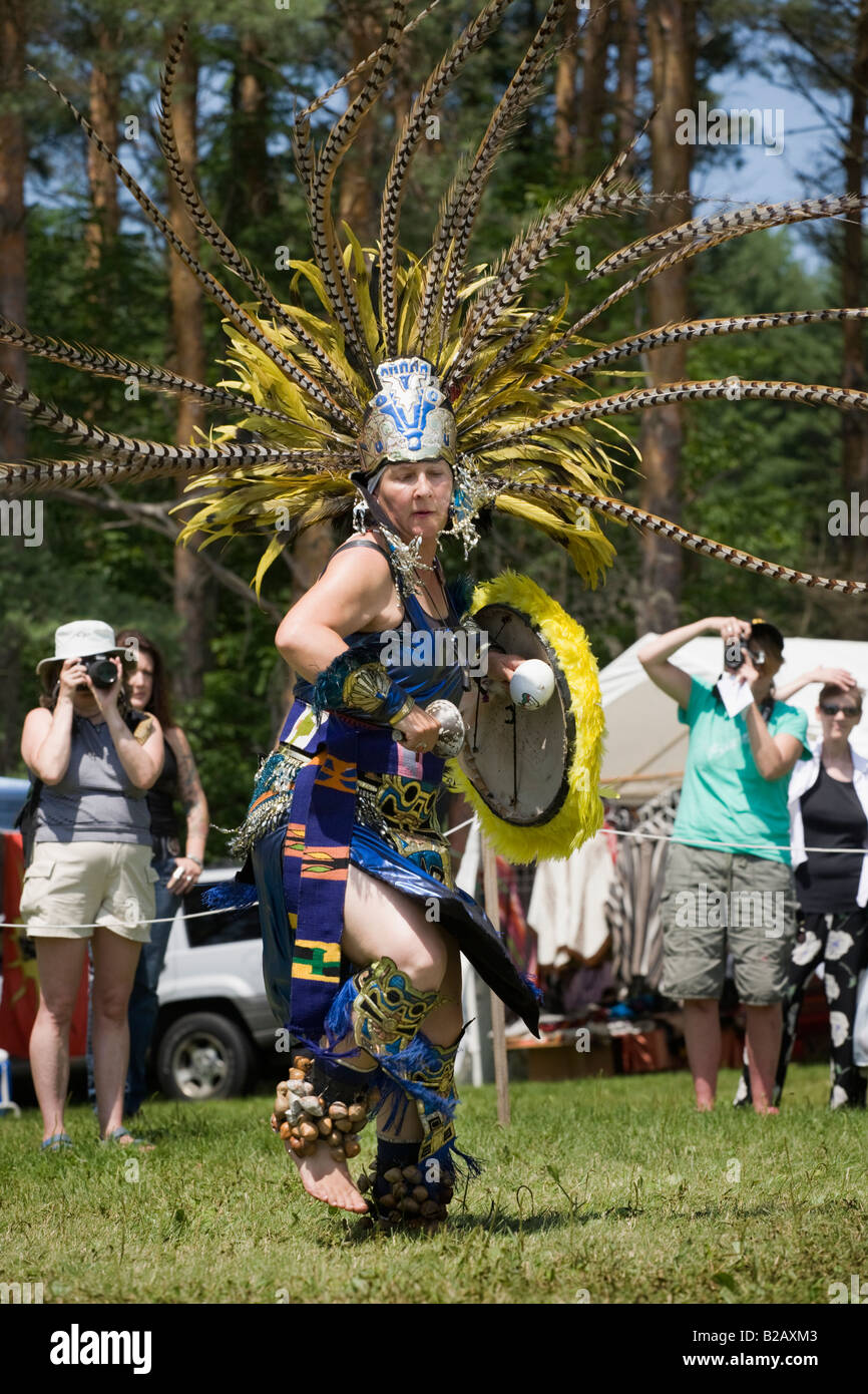 Aztec dancer performing at Indian festival in Fonda New York State Stock Photo