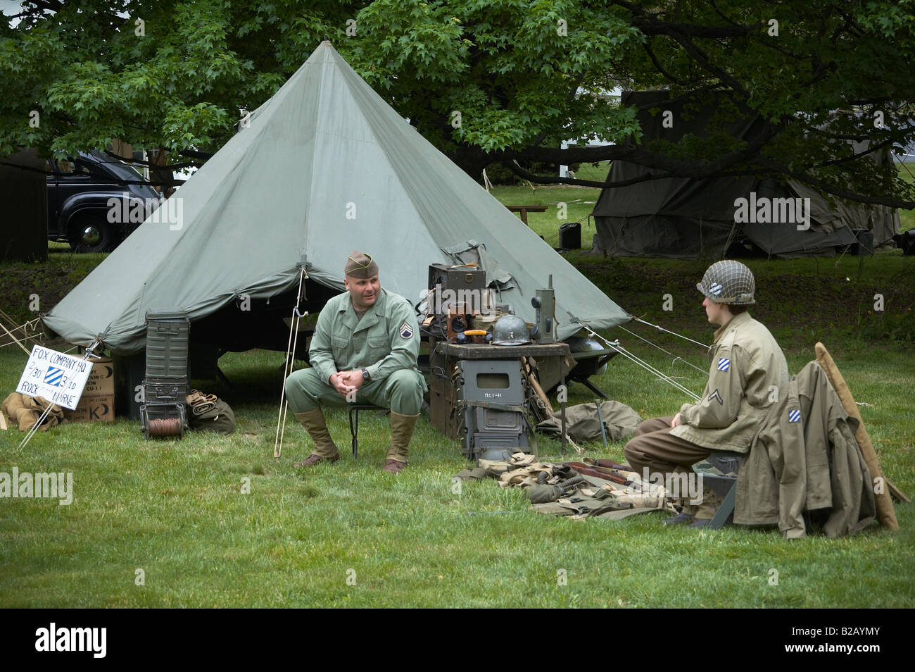 World War II reenactors encampment at Lancaster, PA historical society weekend retreat. Stock Photo